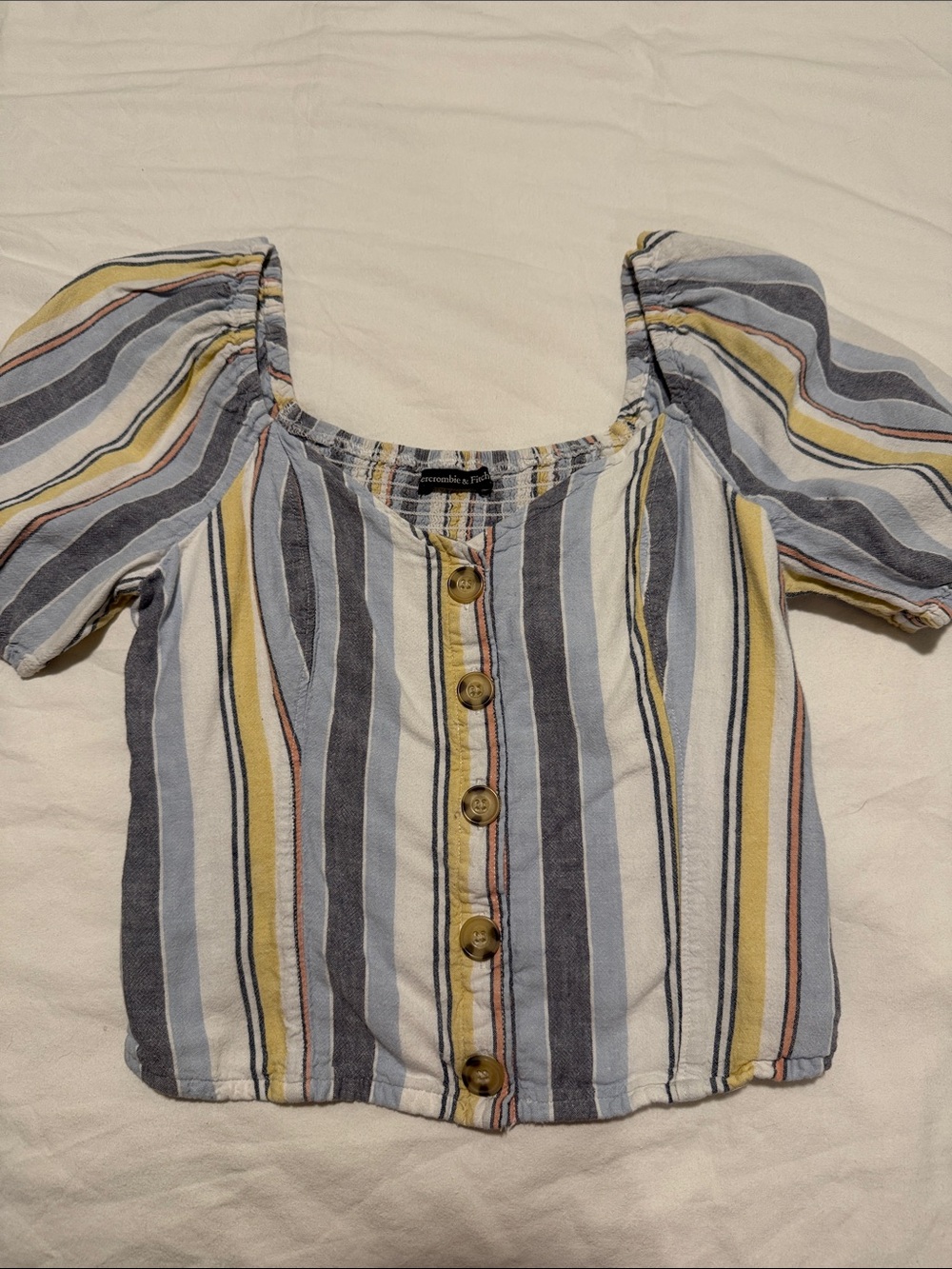 Abercrombie & Fitch Striped Puff Sleeve Top